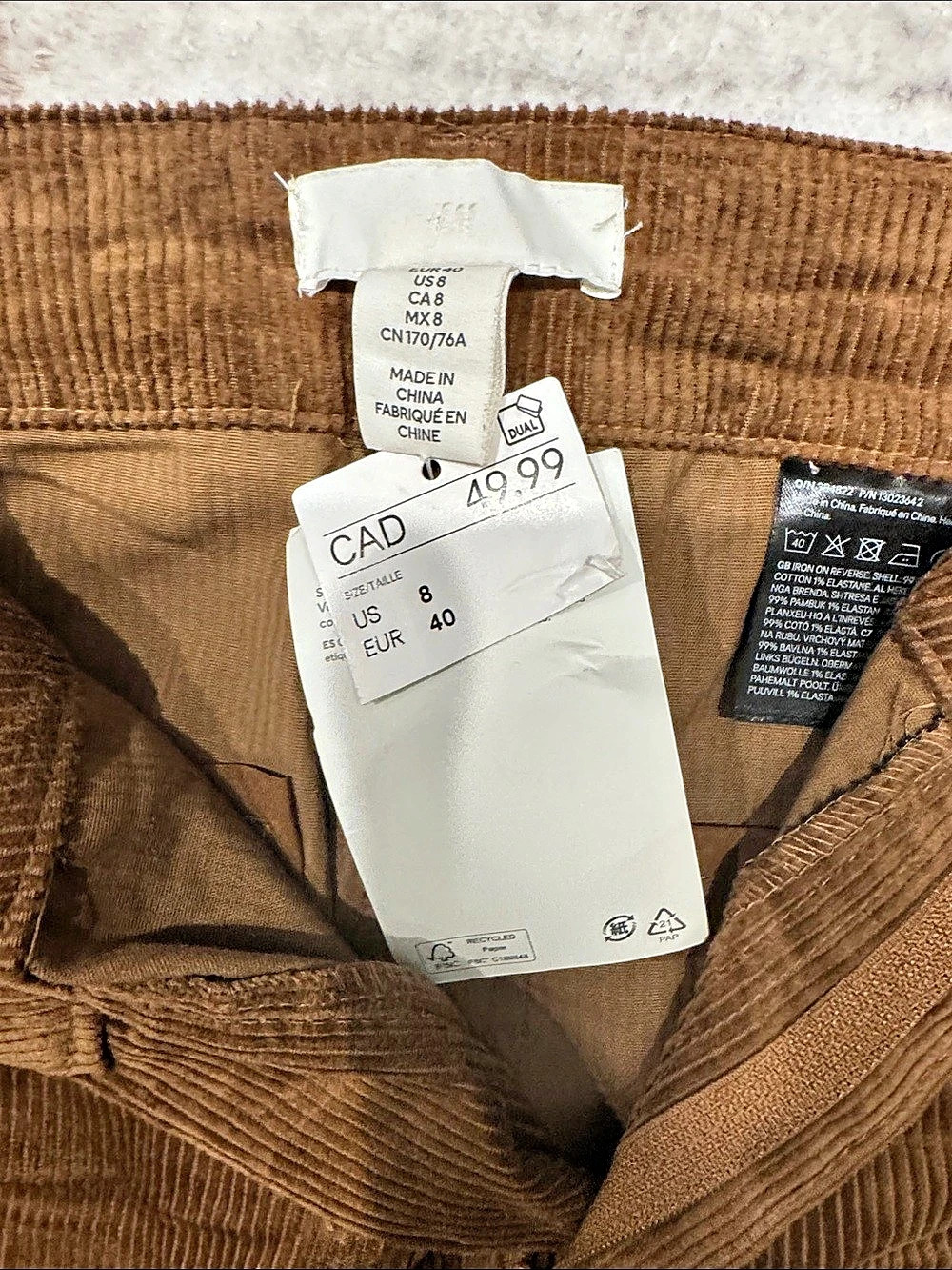 H&M Corduroy Wide-Leg Pants Brown US 8 - Picture 3 of 3